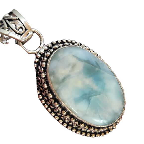 Sterling Silver Larimar Pendant – Oval Handmade Blue Stone Necklace - Picture 6 of 11